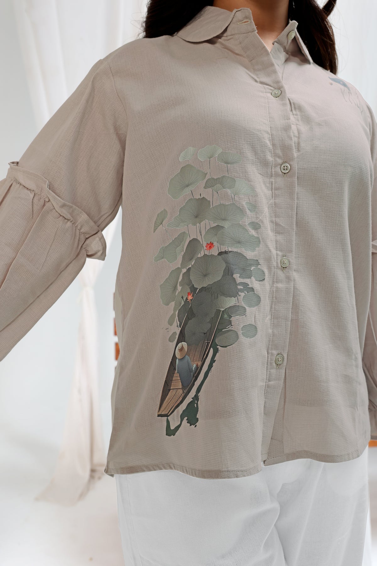 Print Puff Sleeve Cotton Top