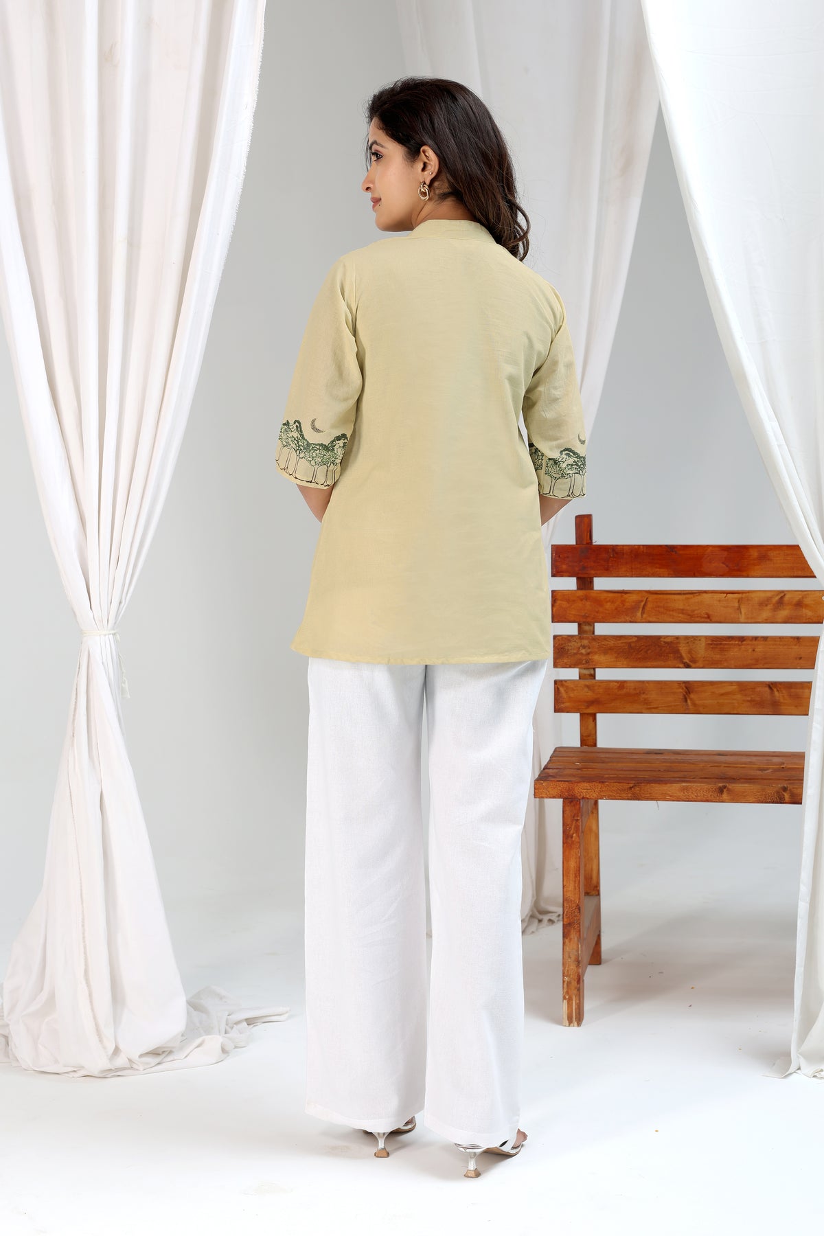 Print Mandarin Collar Cotton Top