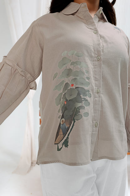Print Puff Sleeve Cotton Top